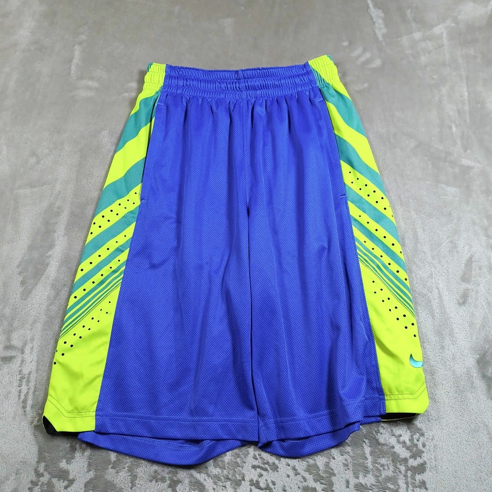 Nike Basketball Shorts Mens Small Blue Green Striped Dri Fit Athletic Gym Neon